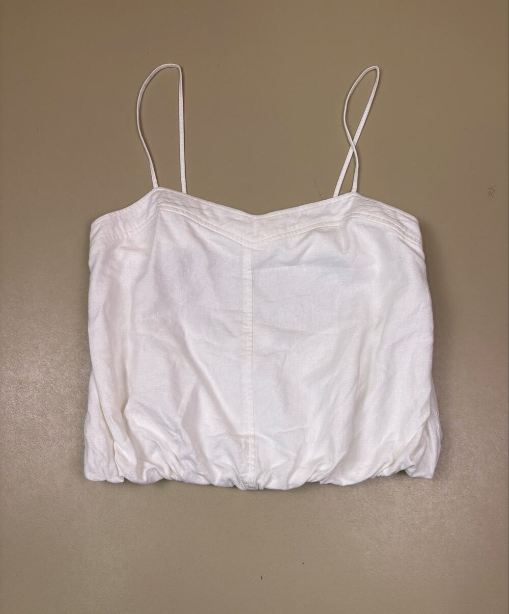 Women’s White Linen Blend Cami Crop Top Size Medium Open Back Strappy NWT Zara